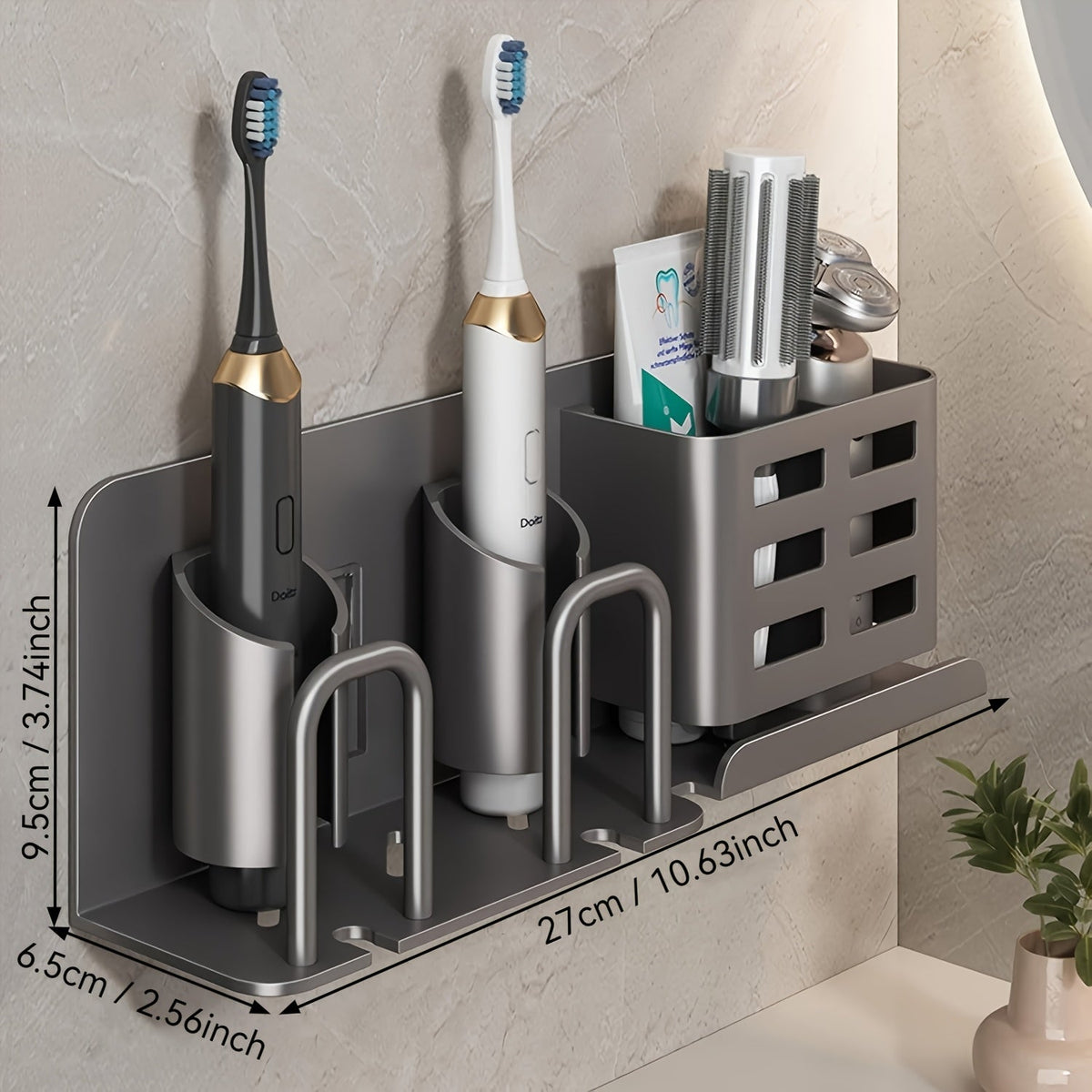 Dayhills | BristleHub Wall-Mounted Electric Toothbrush Holder – Aluminum Bathroom Organizer with Drainage Holes
