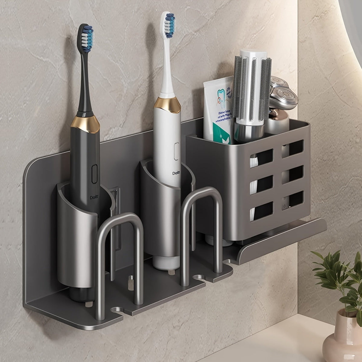 Dayhills | BristleHub Wall-Mounted Electric Toothbrush Holder – Aluminum Bathroom Organizer with Drainage Holes