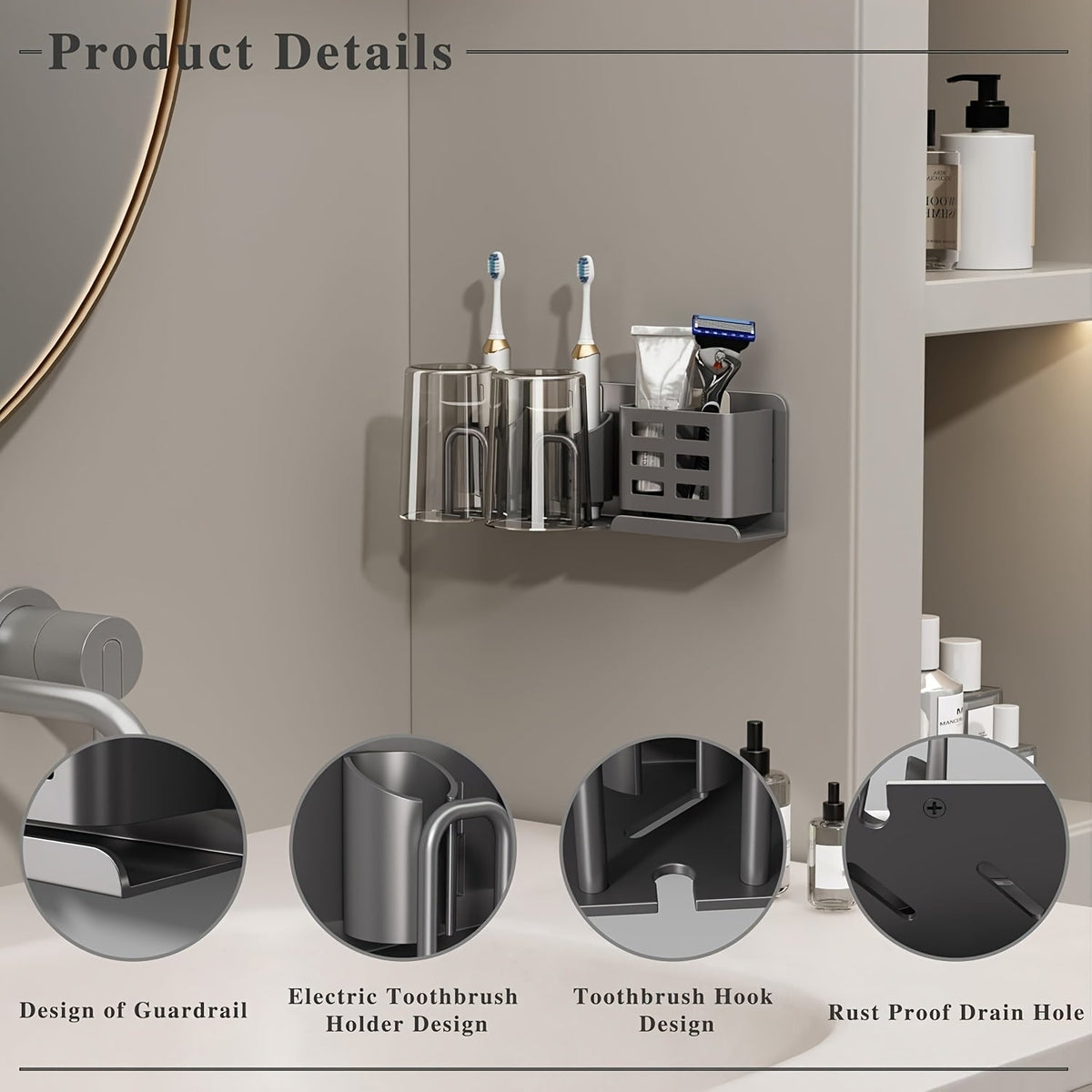 Dayhills | BristleHub Wall-Mounted Electric Toothbrush Holder – Aluminum Bathroom Organizer with Drainage Holes