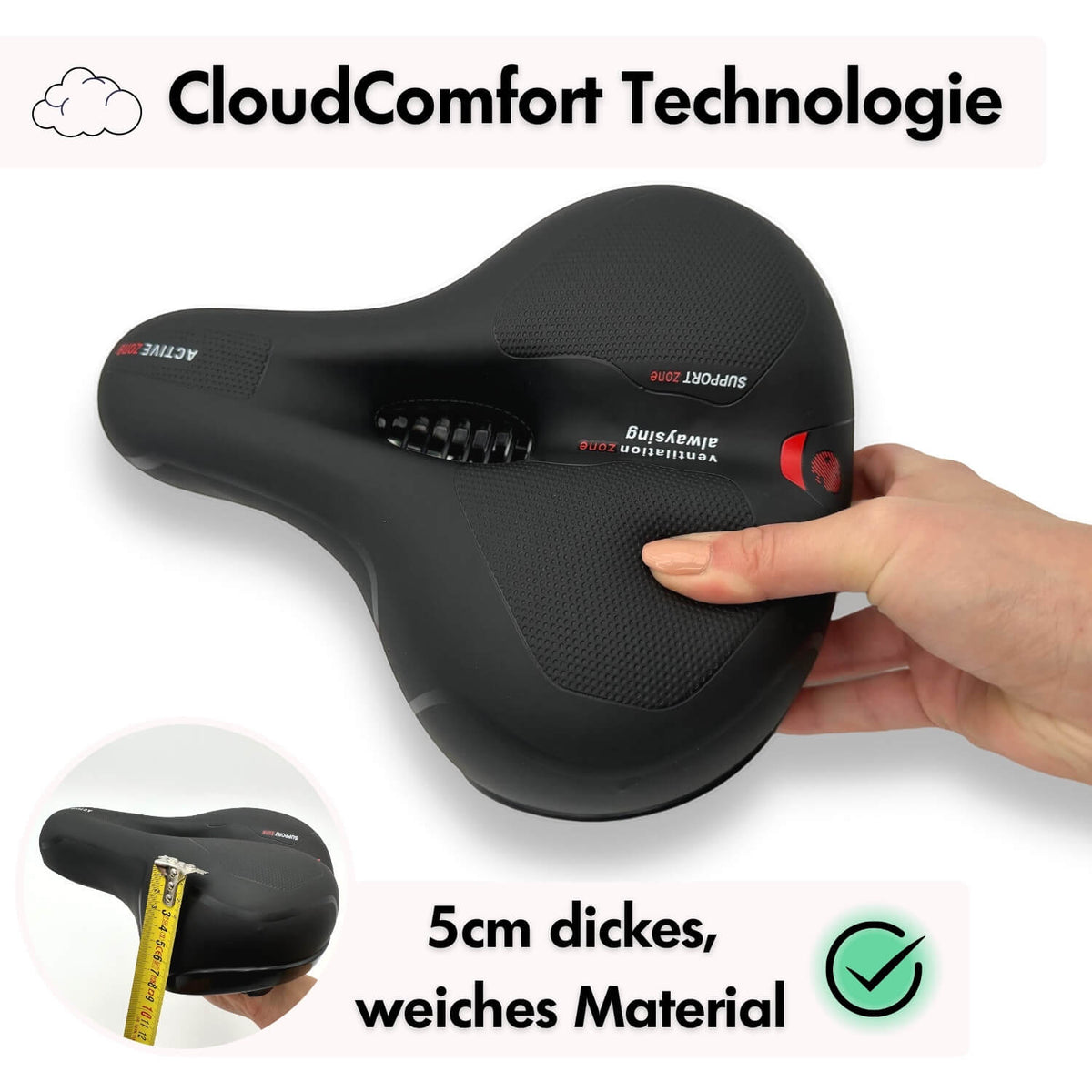 Dayhills | CloudComfort Pro Bicycle Seat | Pressure-Relieving Memory Foam | Black