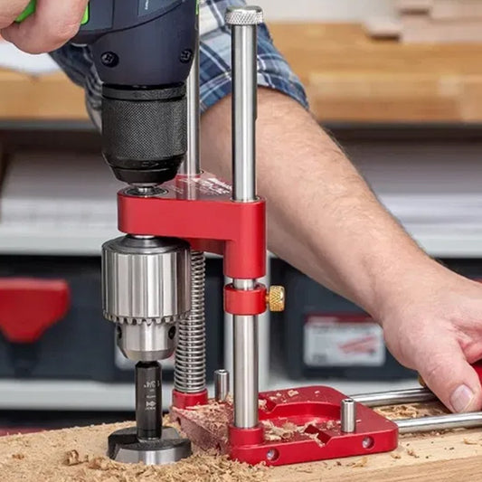 Dayhills | Drill Press Guide for Handheld Drills - Portable & Adjustable Woodworking Jig