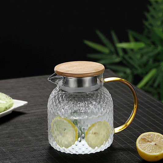 Dayhills | Heat-Resistant Textured Glass Jug with Bamboo Lid – Elegant Serving Pitcher for Hot & Cold Drinks