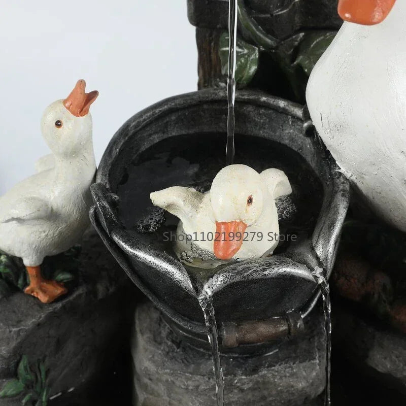Dayhills | Lunaverde Solar Deco Fountain Duck & Squirrel | Garden Figure with LED Light | Weatherproof Resin | For Terrace & Balcony