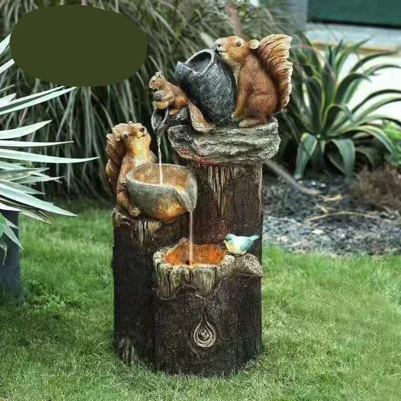 Dayhills | Lunaverde Solar Deco Fountain Duck & Squirrel | Garden Figure with LED Light | Weatherproof Resin | For Terrace & Balcony