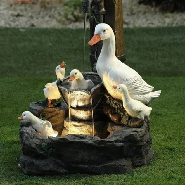 Dayhills | Lunaverde Solar Deco Fountain Duck & Squirrel | Garden Figure with LED Light | Weatherproof Resin | For Terrace & Balcony