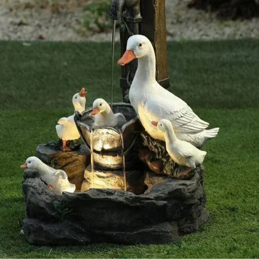 Dayhills | Lunaverde Solar Deco Fountain Duck & Squirrel | Garden Figure with LED Light | Weatherproof Resin | For Terrace & Balcony