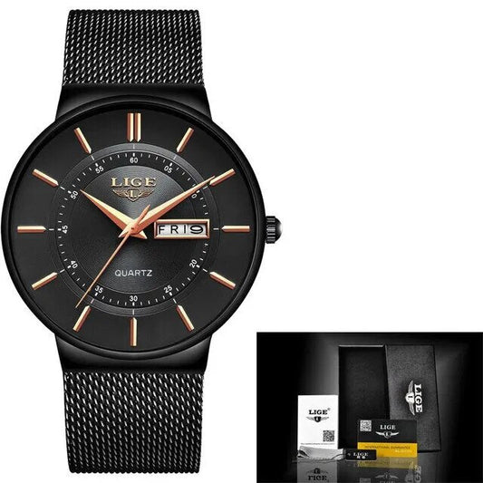 Dayhills | Luxury Men’s Ultra-Thin Waterproof Stainless Steel Quartz Watch – Elegant Date Display Sports Wristwatch