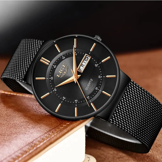 Dayhills | Luxury Men’s Ultra-Thin Waterproof Stainless Steel Quartz Watch – Elegant Date Display Sports Wristwatch