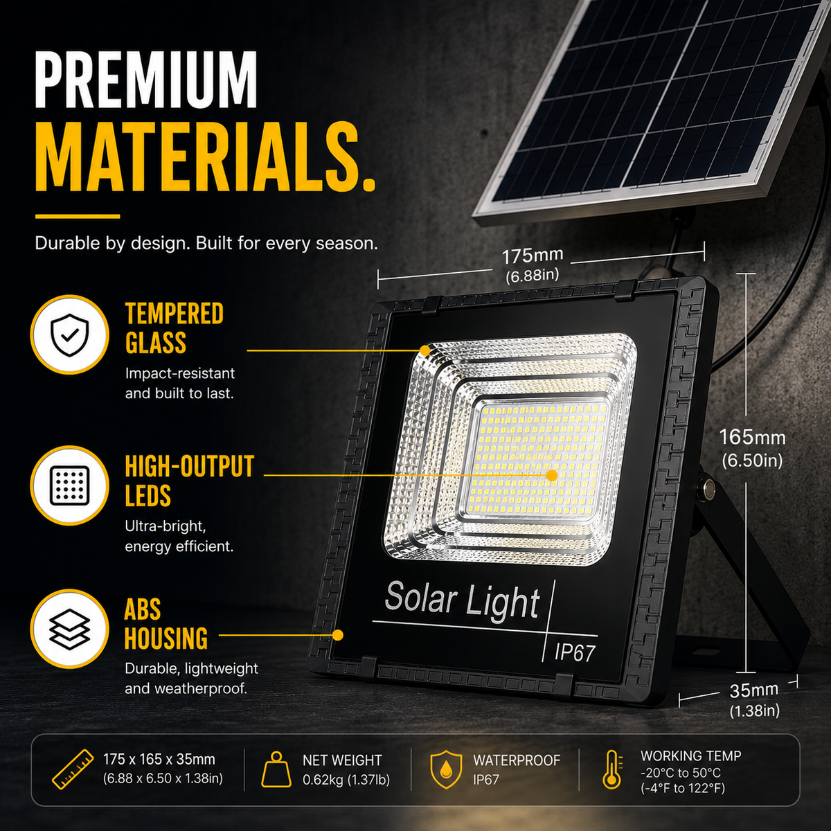 Dayhills | Soluxe Solar-Powered Outdoor Flood Light With Remote