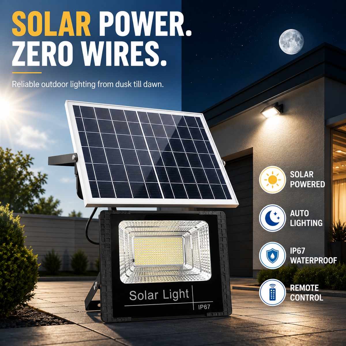 Dayhills | Soluxe Solar-Powered Outdoor Flood Light With Remote