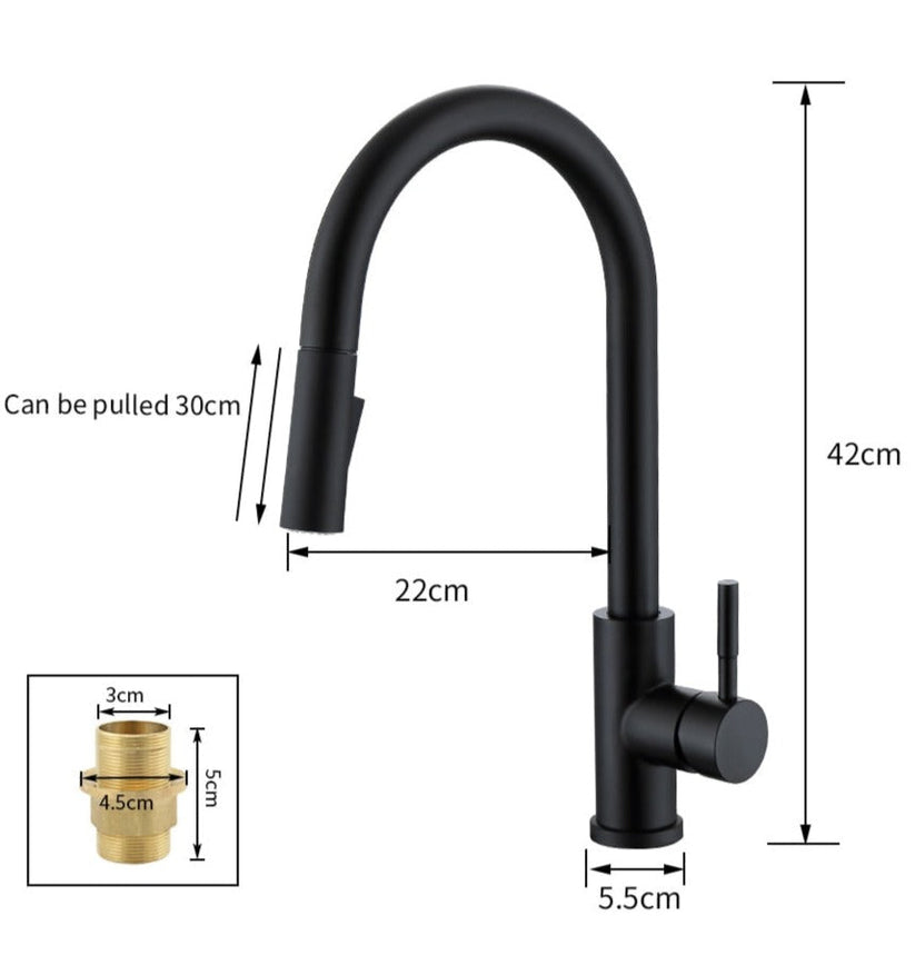 Dayhills | TouchTech Pull-Out Kitchen Tap – Sensor Touchless Mixer Tap with Flexible Spout | Modern Brass Faucet