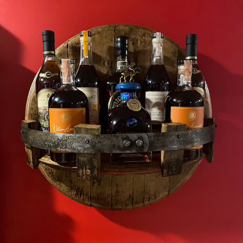 Dayhills | Whiskey Barrel Wall Shelf | Rustic Solid Wood Design | Round