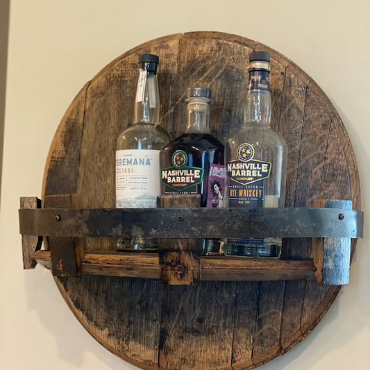 Dayhills | Whiskey Barrel Wall Shelf | Rustic Solid Wood Design | Round