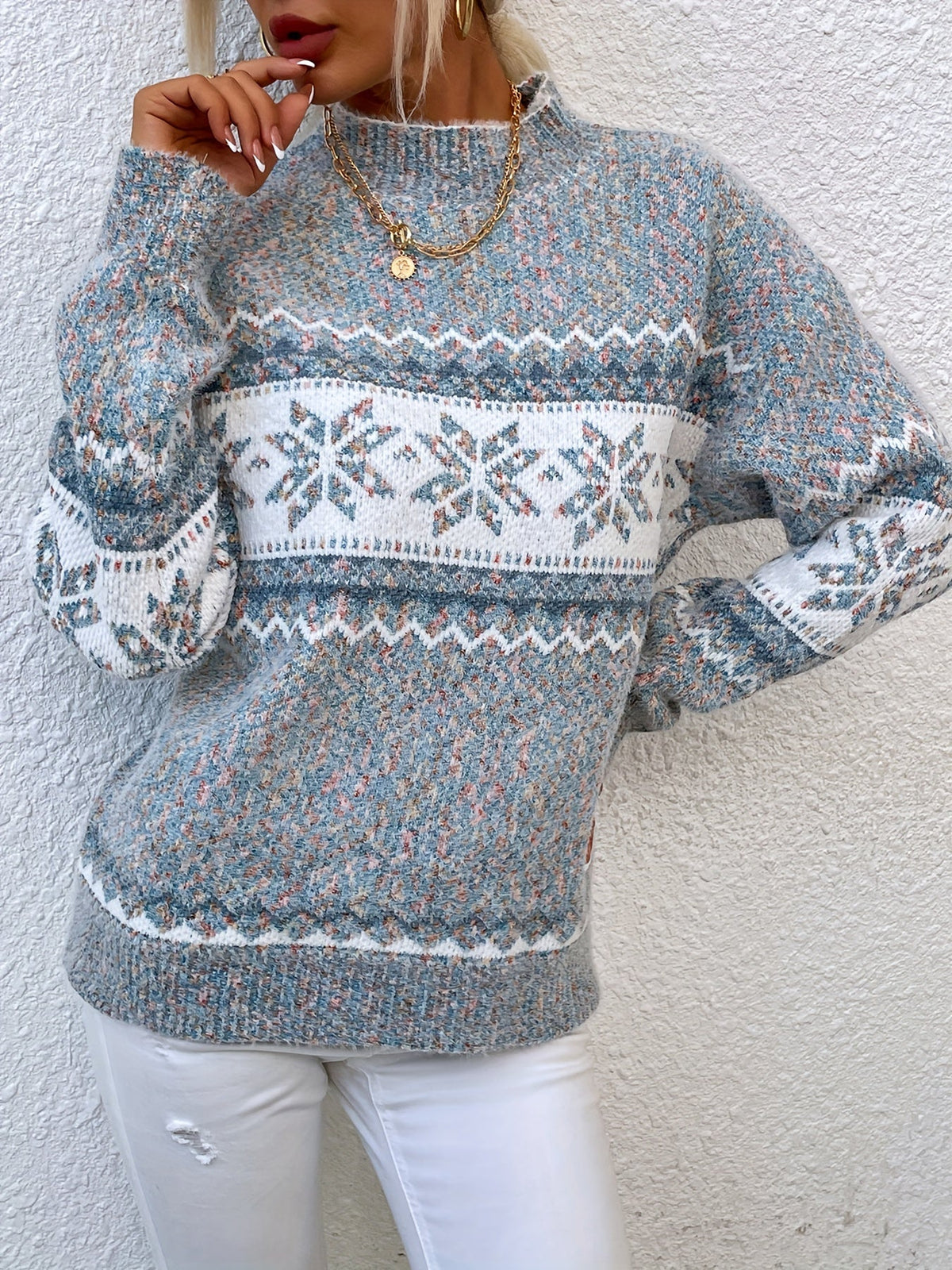 Cozy Snowflake Mock-Neck Sweater