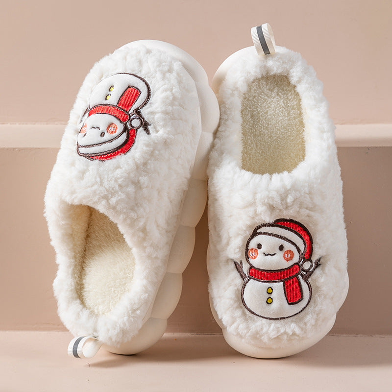 Cute Snowman Plush Slippers with Thick Non-Slip Sole