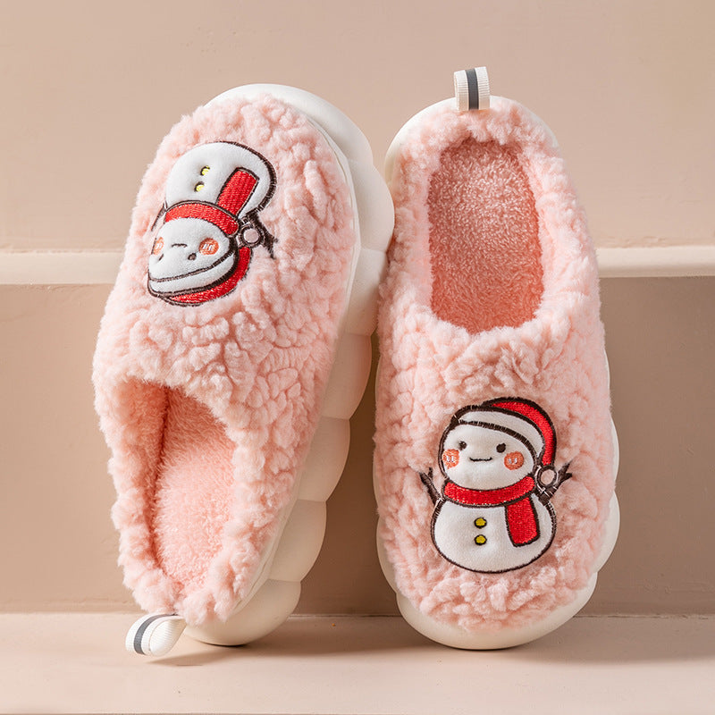 Cute Snowman Plush Slippers with Thick Non-Slip Sole