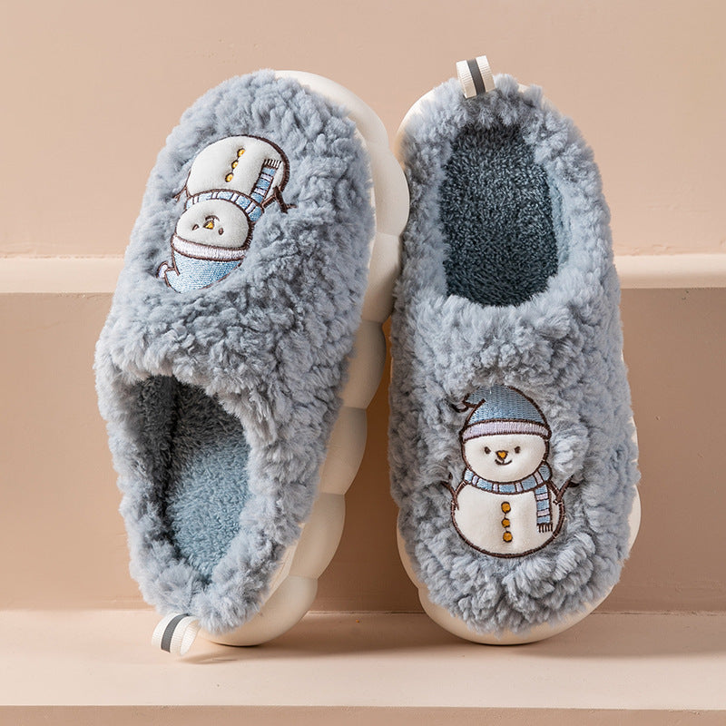 Cute Snowman Plush Slippers with Thick Non-Slip Sole