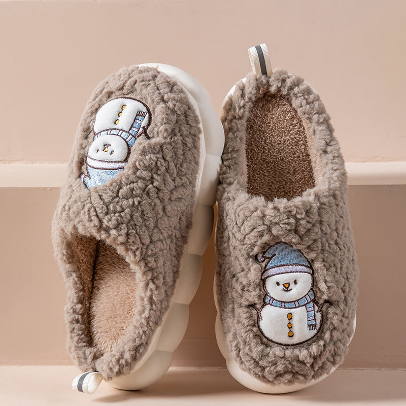 Cute Snowman Plush Slippers with Thick Non-Slip Sole
