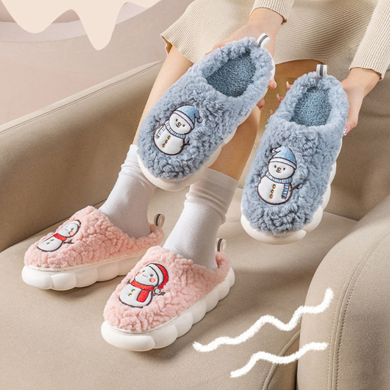 Cute Snowman Plush Slippers with Thick Non-Slip Sole