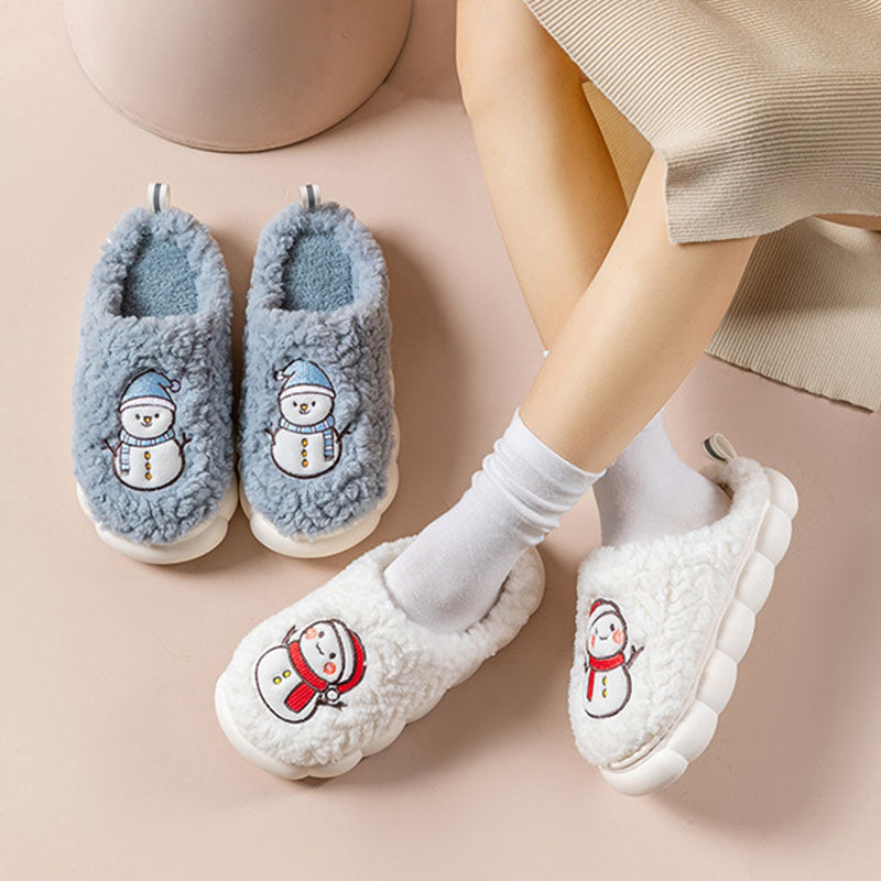 Cute Snowman Plush Slippers with Thick Non-Slip Sole
