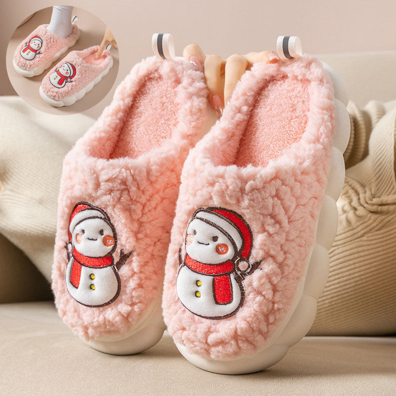 Cute Snowman Plush Slippers with Thick Non-Slip Sole