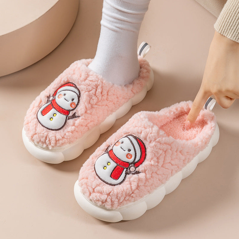 Cute Snowman Plush Slippers with Thick Non-Slip Sole