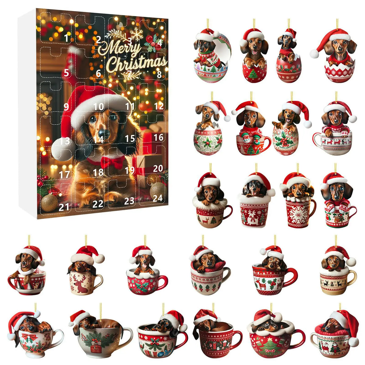 Dachshund-Themed Christmas Advent Calendar – 24-Day Countdown and Decorative Acrylic Design