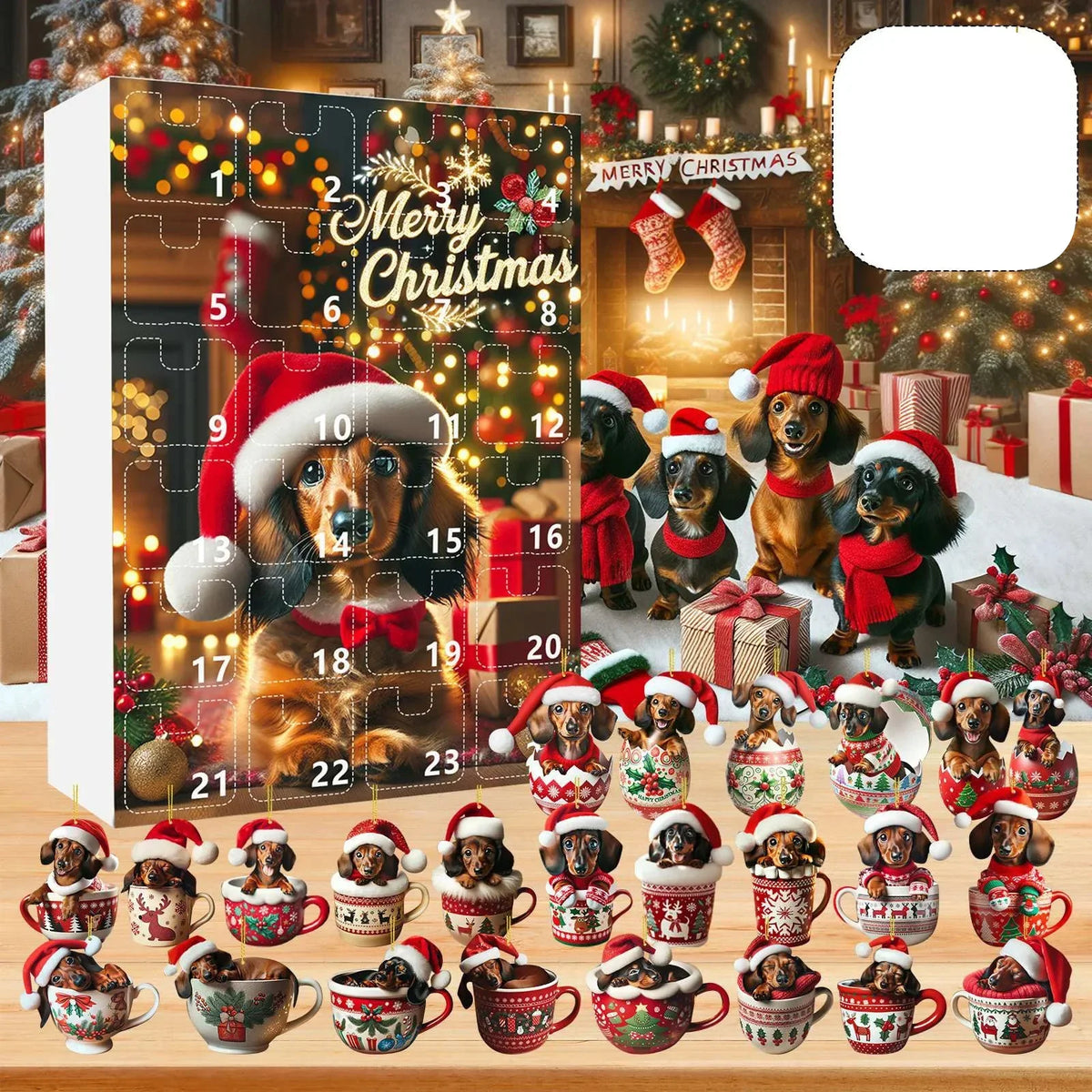 Dachshund-Themed Christmas Advent Calendar – 24-Day Countdown and Decorative Acrylic Design