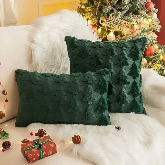 Decorative Plush Pillowcase with Textured Christmas Tree Pattern