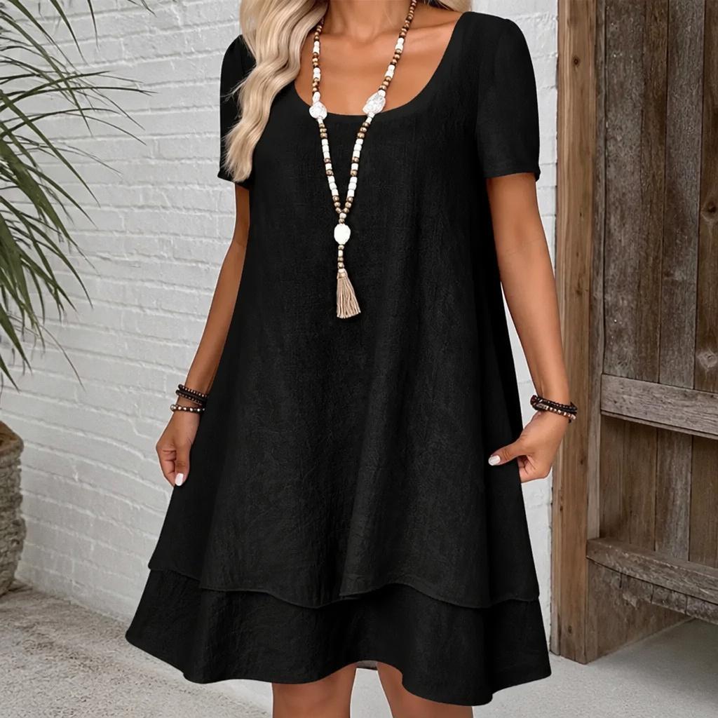 Double-Hem A-Line Cotton-Linen Dress