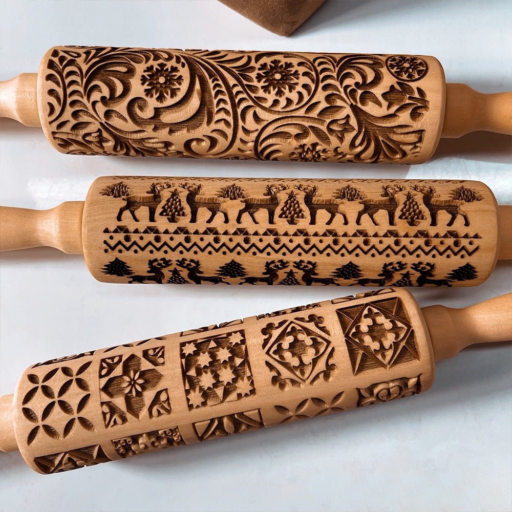 Embossed Wooden Rolling Pin for Christmas Cookies and Pastries