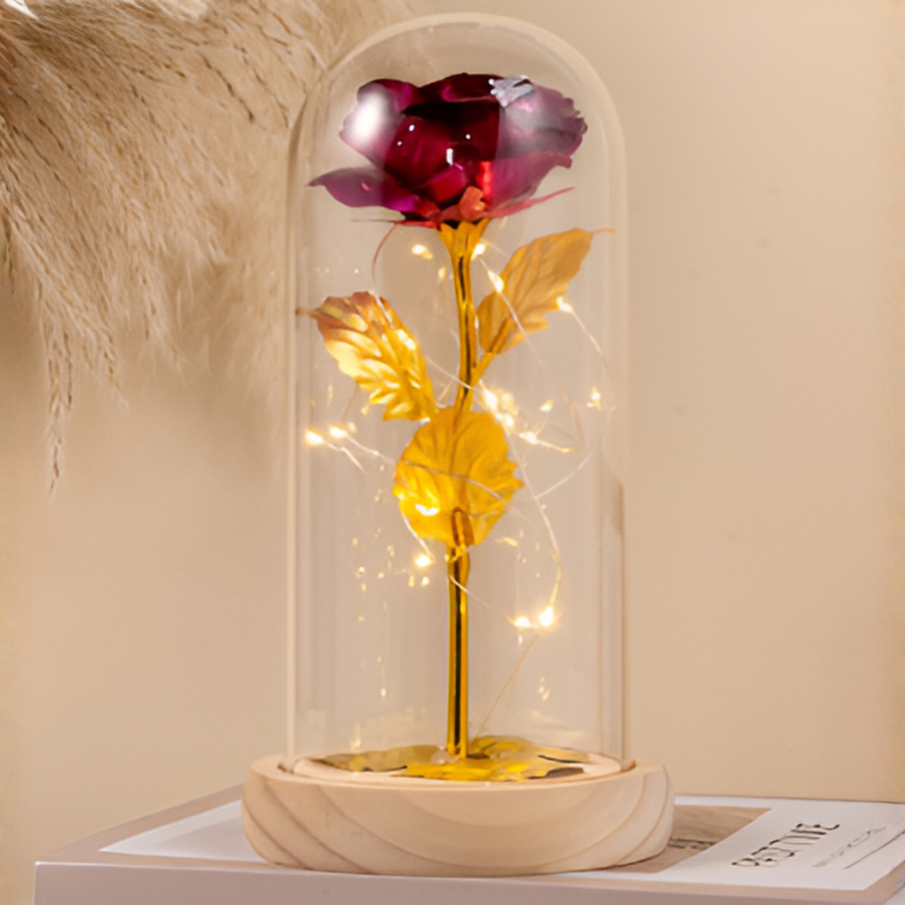 Eternal Rose with LED Lights in Glass Dome