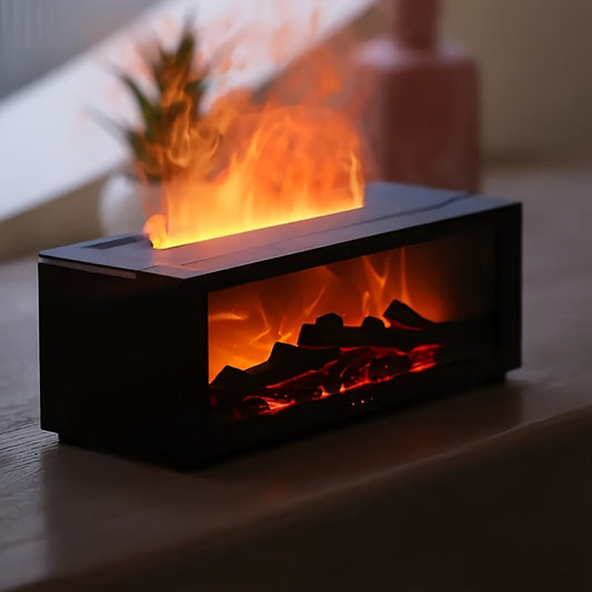 Flame Fireplace Aroma Diffuser, Simulated Flame Aromatherapy Humidifier with Long-Lasting Fragrance, Colorful Lights, Timer Function and USB Power, Ideal for Bedroom, Bathroom and Office Decor