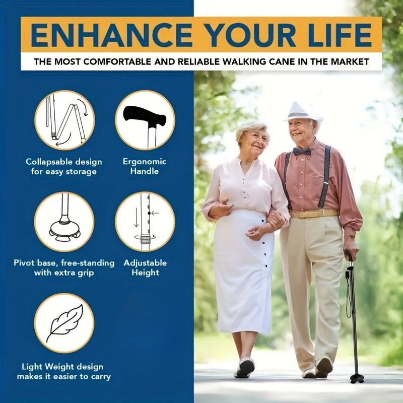 GlideGrip | 4-Leg Walking Stick – Foldable, Stable & Safe for Daily Use