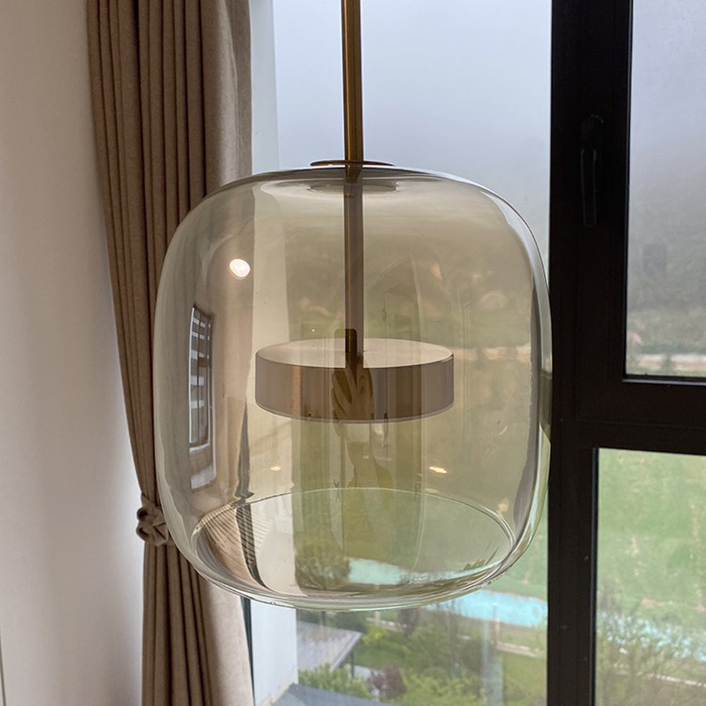 Hailie Retro LED Pendant Lamps Gold Amber Metal Glass Bedroom