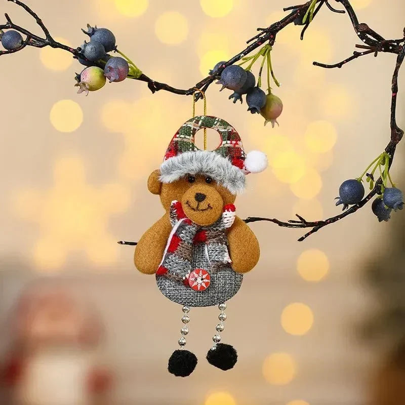 Handcrafted Christmas Ornaments with Plush Fabric, Dangling Legs, and Snowflake Details