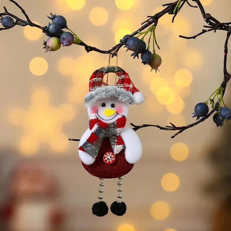 Handcrafted Christmas Ornaments with Plush Fabric, Dangling Legs, and Snowflake Details