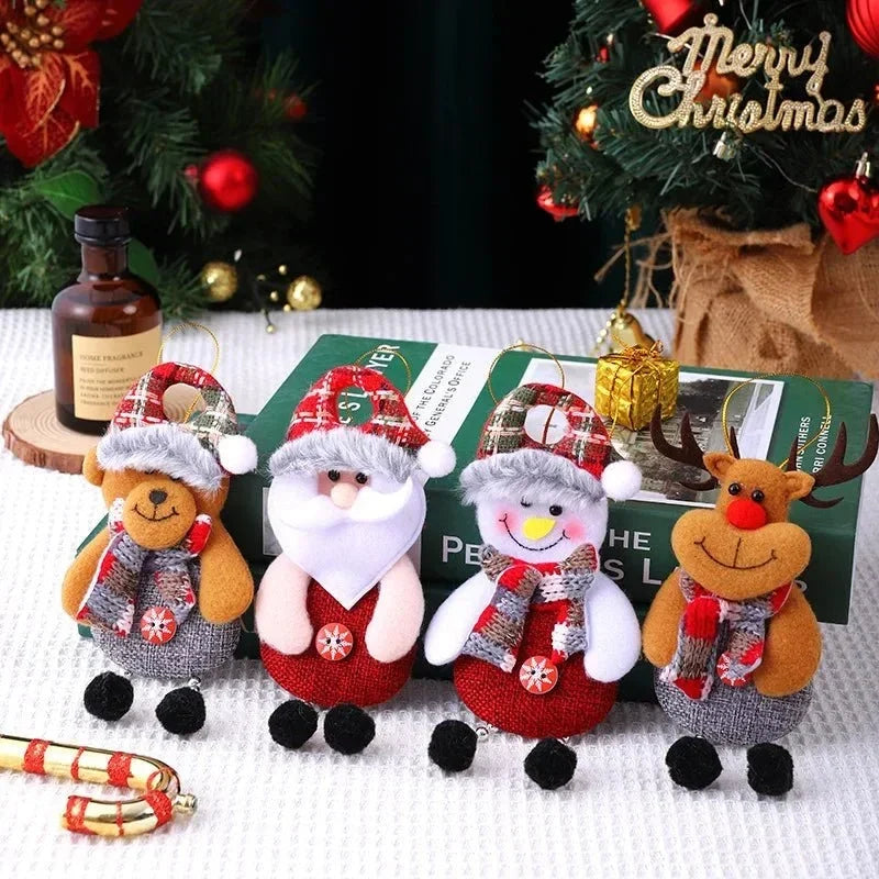 Handcrafted Christmas Ornaments with Plush Fabric, Dangling Legs, and Snowflake Details
