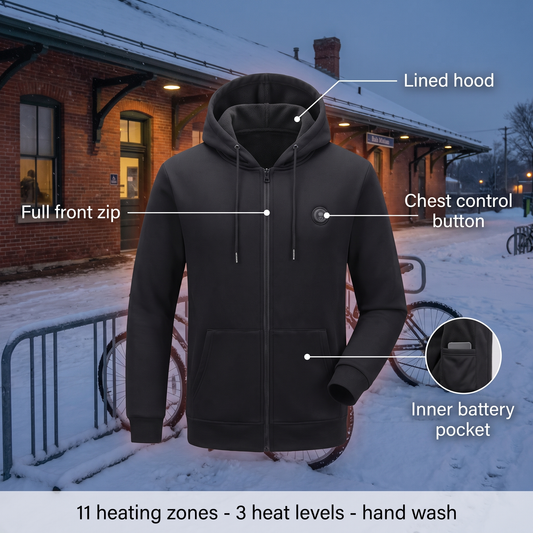 Heated Hoodie with 11 Heating Zones, 3 Heat Levels and USB Charging