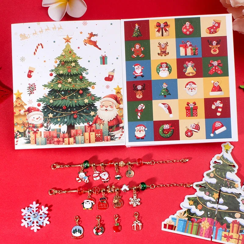 Kids' Christmas Countdown Bracelet 24-Day Advent Calendar with Colorful Crystals in a Gift Box