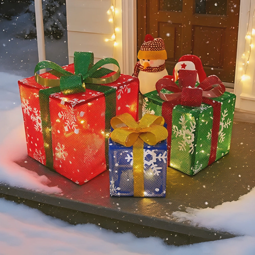 LED Lighted Christmas Gift Box Set Holiday Yard Decoration
