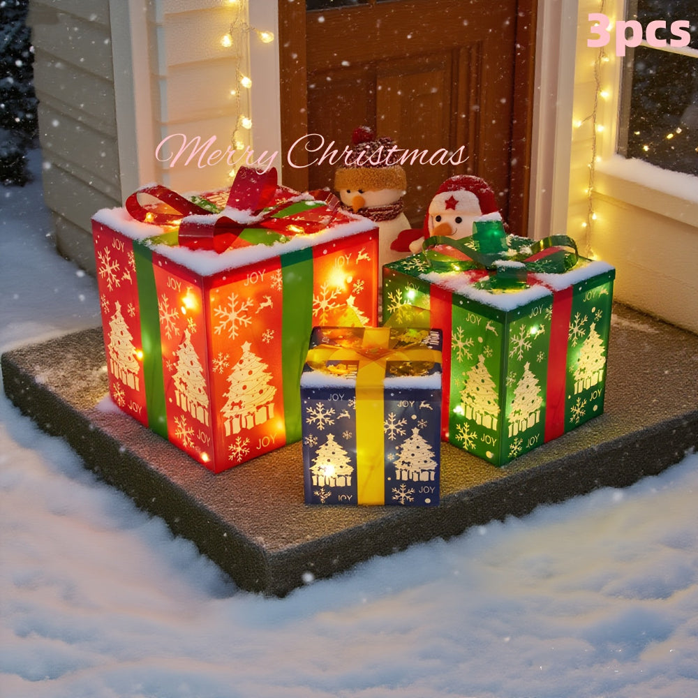 LED Lighted Christmas Gift Box Set Holiday Yard Decoration