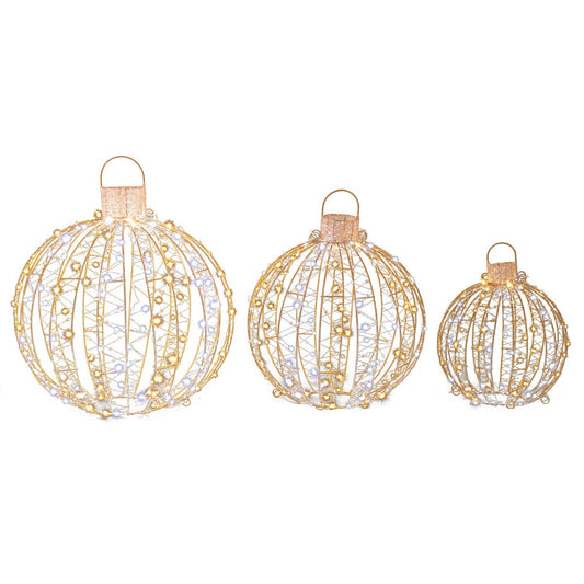 Lighted Decorative Sphere Ornaments with Star Pattern Glow - Gold