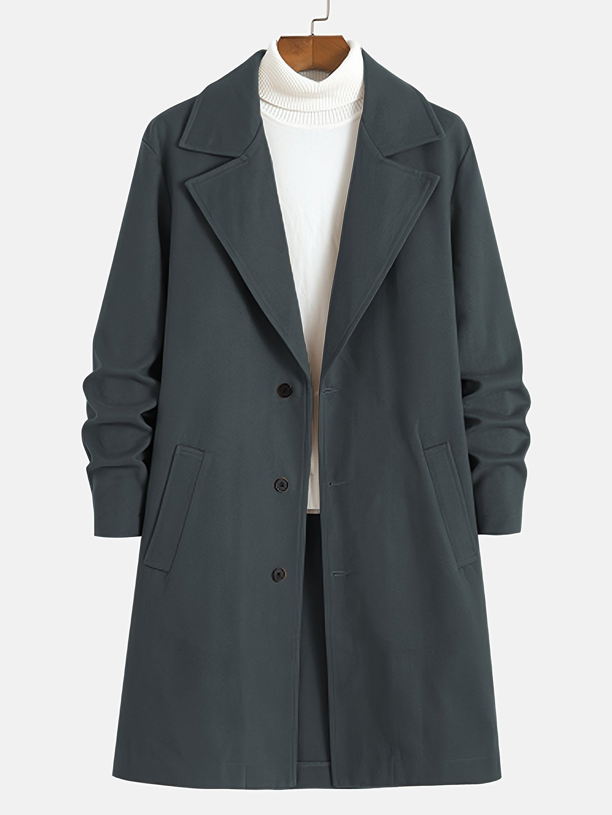 Long Single-Breasted Lapel Overcoat