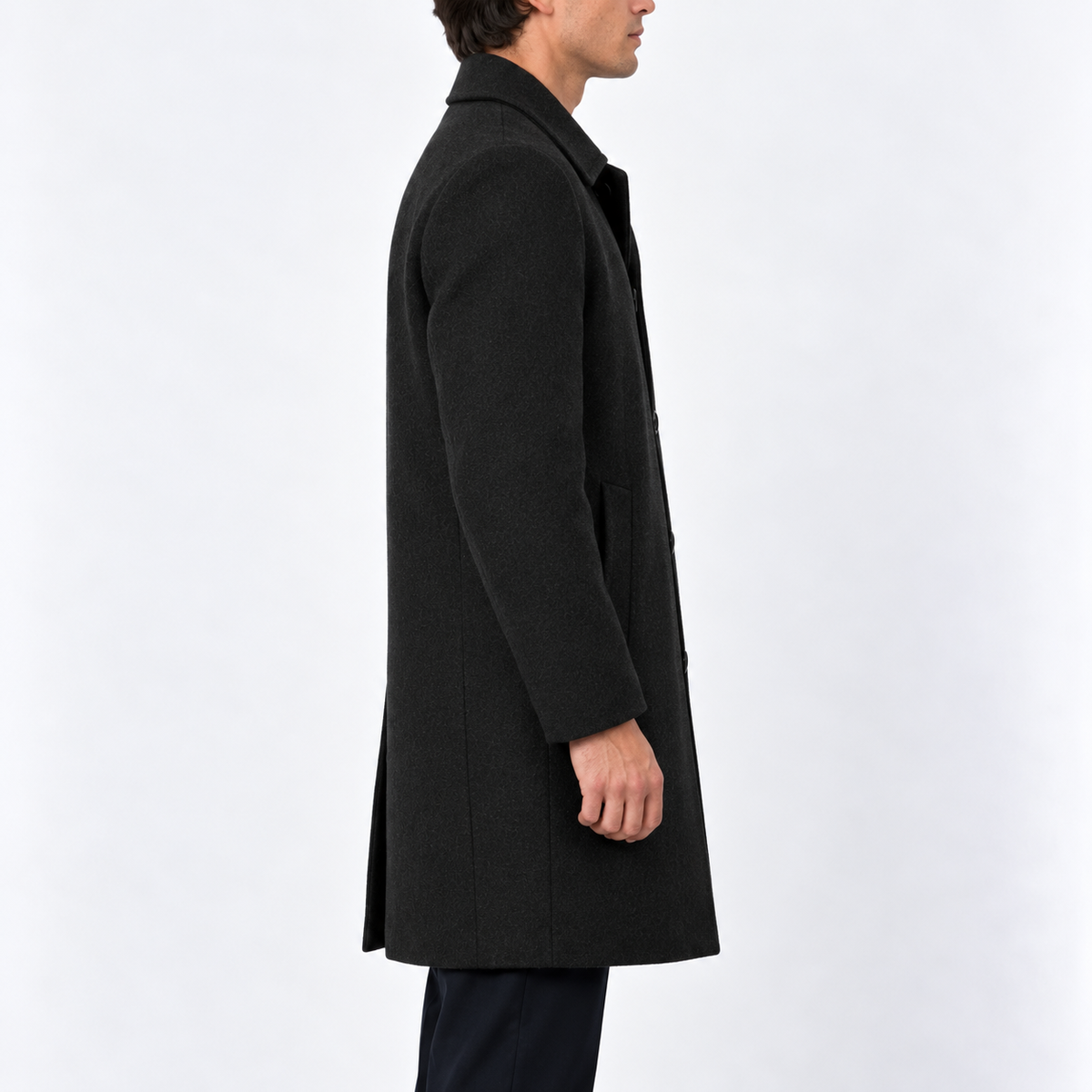 Men's Classic Single-Breasted Formal Overcoat with Button Closure and Side Pockets