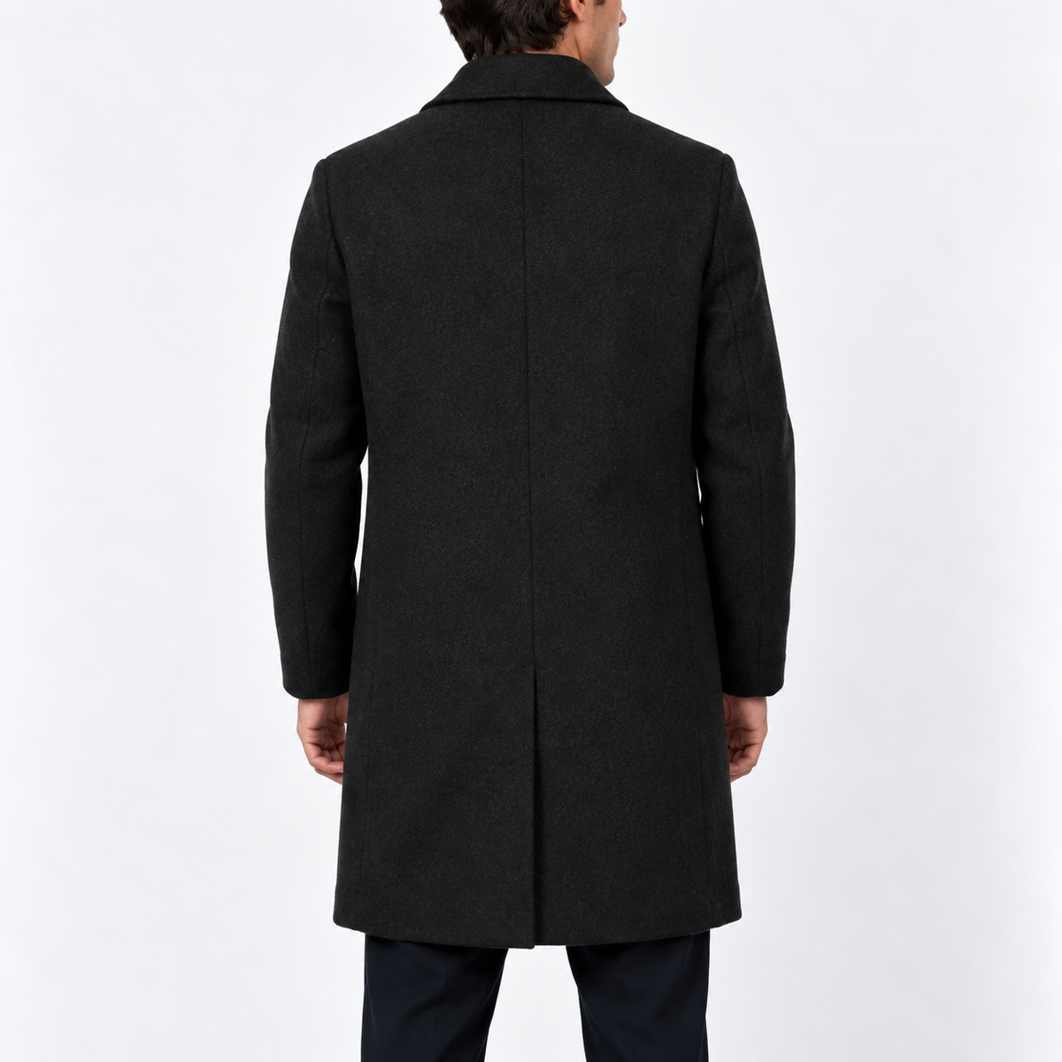 Men's Classic Single-Breasted Formal Overcoat with Button Closure and Side Pockets