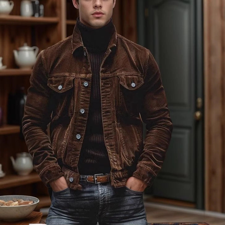 Men's Corduroy Jacket with Practical Pockets and Classic Cut