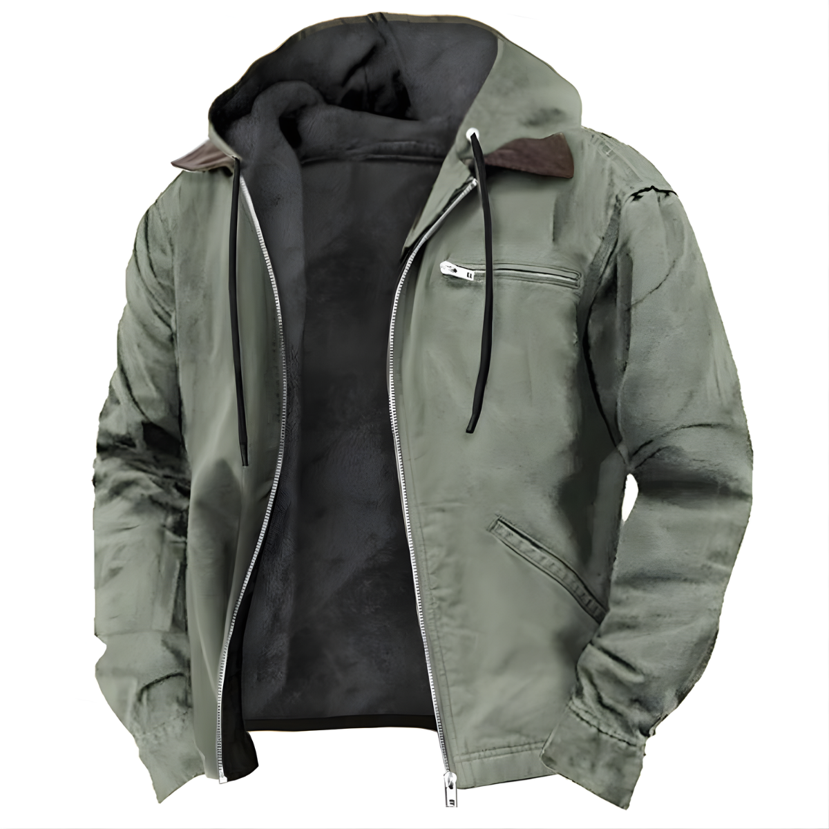 Men's Long Hooded PU Jacket with Cotton Lining for Winter and Everyday Wear