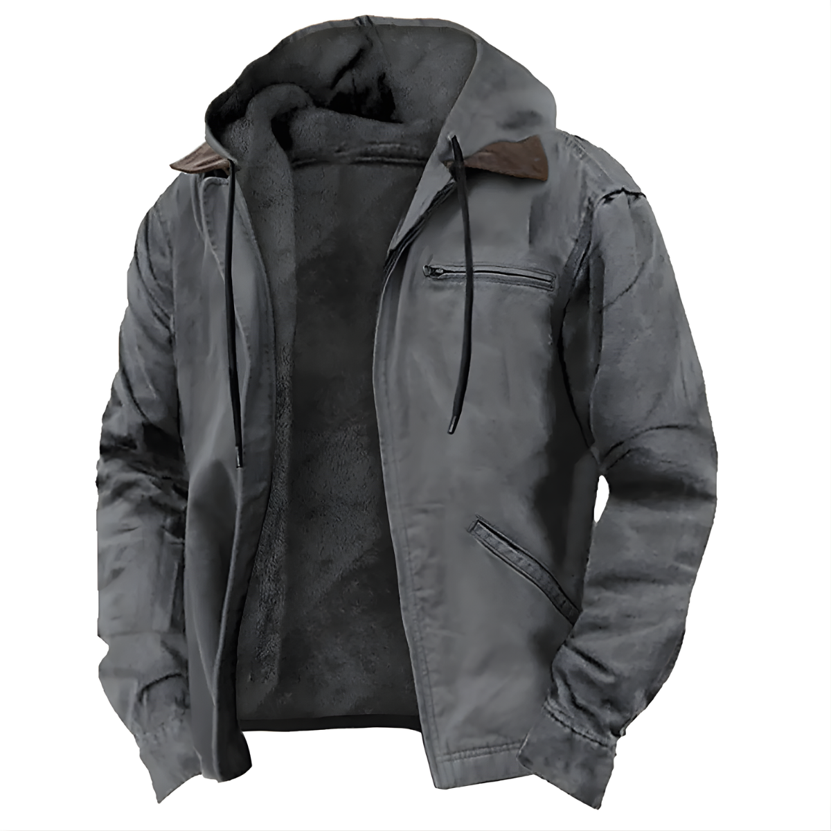 Men's Long Hooded PU Jacket with Cotton Lining for Winter and Everyday Wear
