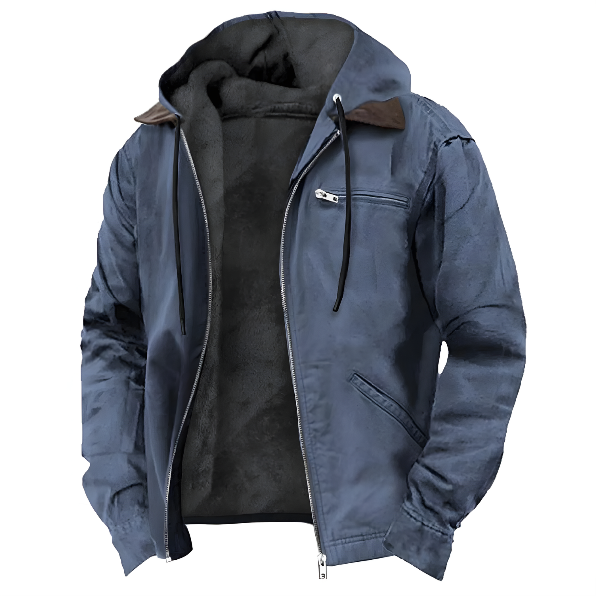 Men's Long Hooded PU Jacket with Cotton Lining for Winter and Everyday Wear